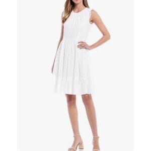 Calvin Klein White Eyelet Dress Women's Size 2 Short A Line Sleeveless Ruffle